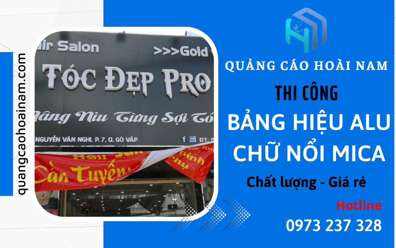 thi công bảng hiệu alu chữ nổi mica