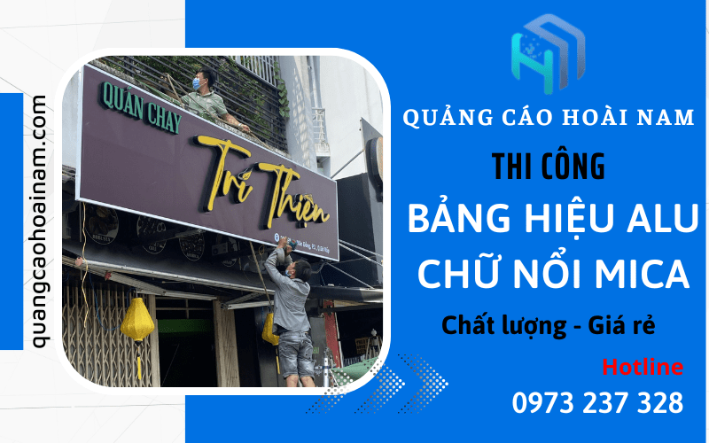 thi công bảng hiệu alu chữ nổi mica