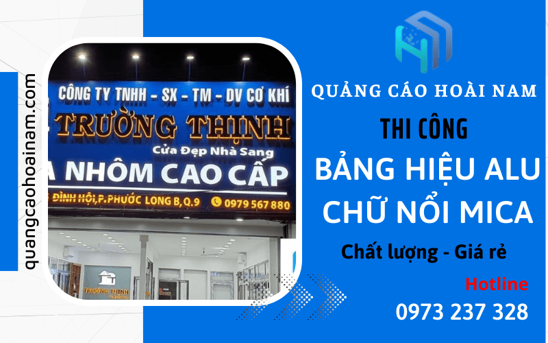 thi công bảng hiệu alu chữ nổi mica