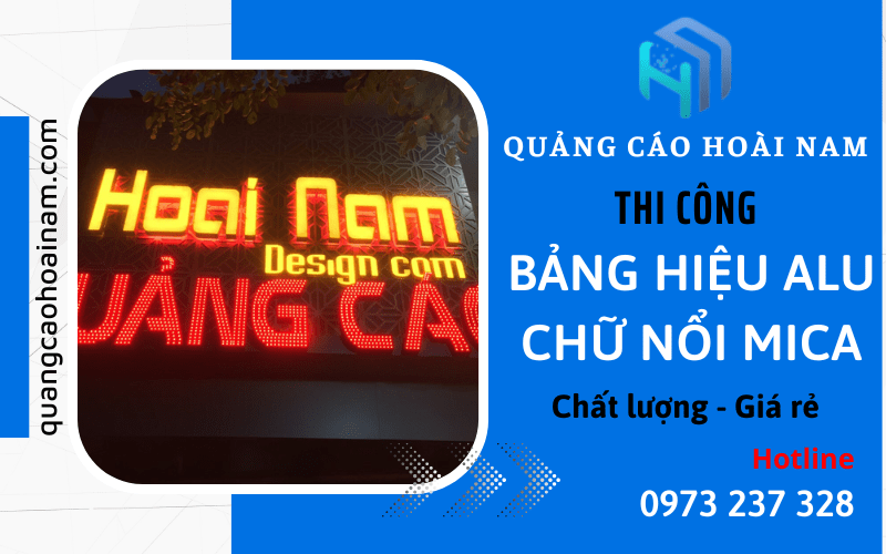 thi công bảng hiệu alu chữ nổi mica