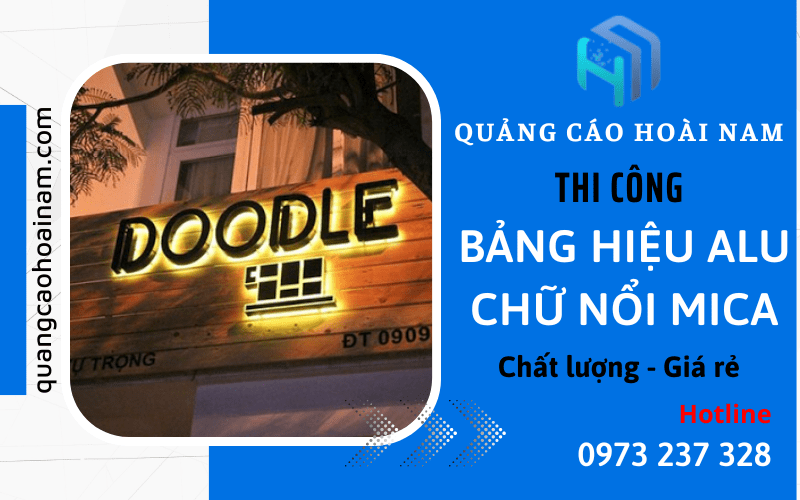 thi công bảng hiệu alu chữ nổi mica